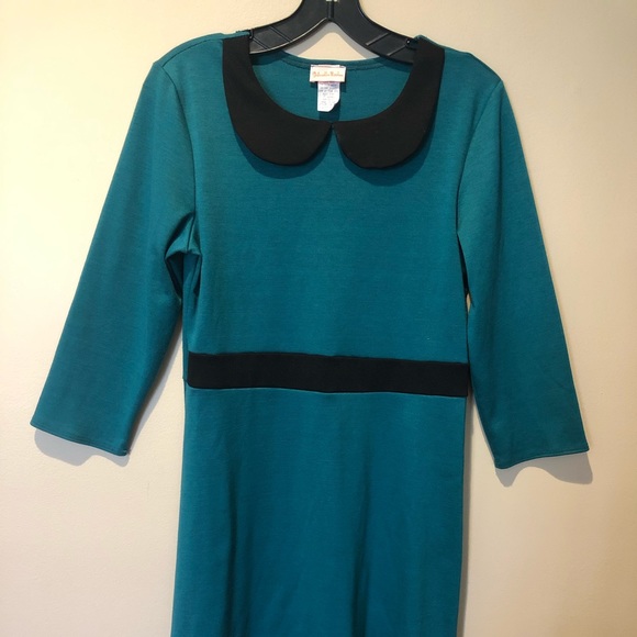 Retro Teal Dress with Peter Pan Collar - Picture 2 of 5